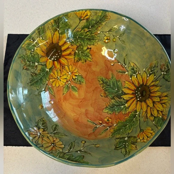 Floral Ceramic Bowl with Sunflower Design - Picture 2 of 5